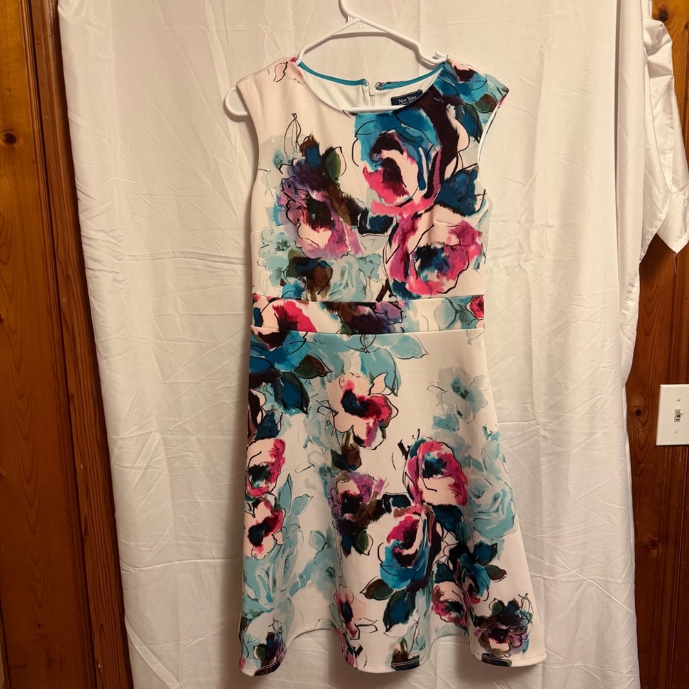 Elegant Floral Formal‎ Dress in Pink and Blue